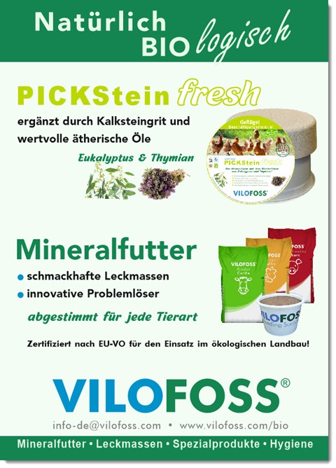 Anzeige Bio Futtermittel Mineralfutter VILOFOSS Rinder Geflügel Schweine